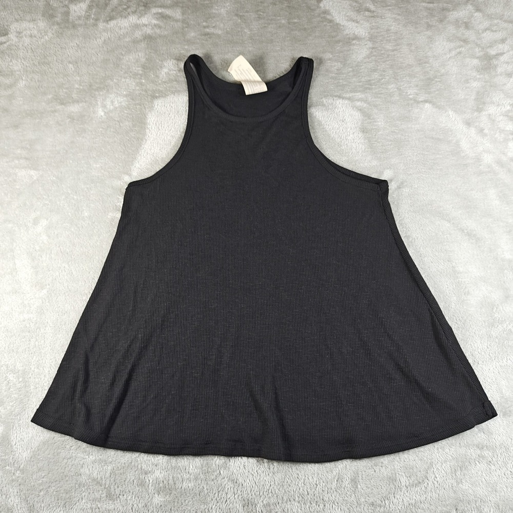 Free People Long Beach Tank Top Womens Large Black Ribbed Knit Racerback